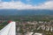 Under plane wing city near Geneva and Jurassic mountains. Ferney-Voltaire, France