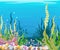 under the sea background Marine Life Landscape - the ocean and underwater world with different inhabitants. For print, crea