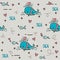 Under the sea life whales and fishes vector seamless pattern