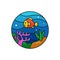 Under the sea logo badge. Undersea view for underwater diving outdoor activity concept. fish, coral and marine plant illustration.