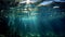 under sea water ,green blue wave sunlight reflection in ocean