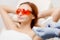 Underarm laser hair removal treatment woman. Process of preparing skin