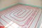 Underfloor heating. Underfloor heating systems. Installing water floor heating system. Close up on underfloor heating laying