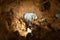 Underground caves with stalactites and stalagmites into the Frasassi Caves Grotte di Frasassi, Marche, Ancona, Italy