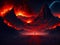 Underground hell landscape. Digital illustration of fantasy environment background in hell. Created with generative AI tools