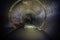 Underground industrial wastewater river flowing in round sewer tunnel