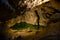 Underground lake in Demanovska cave of Liberty, jaskyna slobody Slovakia, Geological formations, stalactites and stalagmites