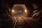 Underground mining tunnel with rails. generative ai