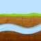 Underground river. Flow of water in earth layer. Ground in cross section.