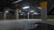 Underground Sci Fi Concrete Cement Background Dark Reflective Showroom Parking White Lights Modern Elegant 3D Rendering