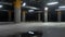 Underground Sci Fi Concrete Cement Background Dark Reflective Showroom Parking White Lights Modern Elegant 3D Rendering