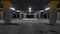 Underground Sci Fi Concrete Cement Background Dark Reflective Showroom Parking White Lights Modern Elegant 3D Rendering