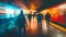 Underground subway railway station platform with train arriving and moving passenger blurred people silhouettes. Transportation,