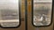 Underground train sliding doors from inside in moving train. 4k