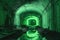 underground tunnel with eerie green glow