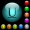 Underlined font type icons in color illuminated glass buttons