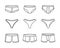 Underpants outline sketch set. Woman and men underpants. Personal underclothing apparel. Classic boxers, trunks, bikini