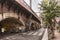 Underpass brick arches wall under the railway line of the Yurakucho Station.