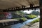 Underpass under the bridge next to the stream of the river