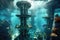 undersea city with protective barrier against ocean threats