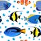 Undersea fish seamless pattern with bubbles. Kids underwater background