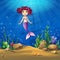 Undersea world with brunette mermaid Vector illustration backgro