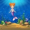 Undersea world with haired mermaid Vector illustration backgroun