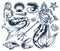 Undersea world monochrome set logotypes