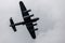 Underside of a Lancaster bomber with its bomb bay doors open