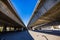 Underside view of freeway junction near to downtown San Jose, so