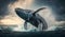 Underwater adventure watching majestic humpback whale splashing ,generative AI