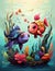 Underwater Adventures A Fish and Turtle\\\'s Tale in a Colorful, Polluted Pond - Whimsical Childlike Il