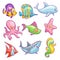 Underwater animals. Cute sea tropical fishes funny ocean underwater animal kids vector isolated set