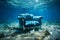 Underwater armchair. Mental health concept. Thinking about problems, psychology, inner world, feelings, loneliness, surreal. Safe