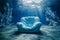 Underwater armchair. Mental health concept. Thinking about problems, psychology, inner world, feelings, loneliness, surreal. Safe