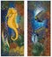 Underwater banners with seahorse and fish