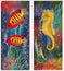 Underwater banners with seahorse and red tropical fish