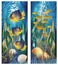 Underwater banners with shell and tropical fish