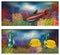Underwater banners with tropical fish