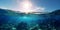 Underwater bliss: mesmerizing blue sky and radiant sun on ocean water surface, generative AI