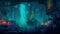 An underwater cityscape filled with bioluminescent creatures. Mysterious atmosphere. Generative AI