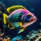 an underwater close up view of a beautiful colorful exotic fish,ai