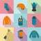 Underwater clothing icons set, flat style