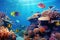 Underwater with colorful sea life fishes and plant at seabed background, Colorful Coral reef landscape in the deep of ocean.