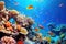 Underwater with colorful sea life fishes and plant at seabed background, Colorful Coral reef landscape in the deep of ocean.