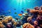 Underwater with colorful sea life fishes and plant at seabed background, Colorful Coral reef landscape in the deep of ocean.