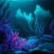 Underwater coral reef scene with light rays (AI Generated)