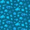 Underwater creatures monochrome seamless pattern with fish, crab, shells, starfish. Cartoon blue vector illustration, cute sea