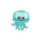 Underwater cute cartoon jellyfish in kawaii style vector illustration isolated.