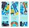 Underwater diving sport shop banner poster templates vector illustration. Water diving activity scuba dive equipment